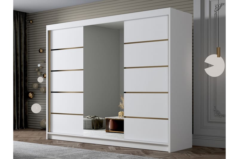 Cinerea Garderobe med Spejl 250x215 cm - Hvid - Opbevaring - Tøjopbevaring - Garderobeskabe