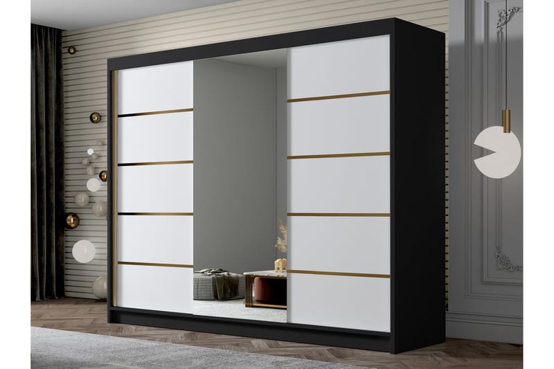 Cinerea Garderobe med Spejl 250x215 cm - Hvid/Sort - Opbevaring - Tøjopbevaring - Garderobeskabe