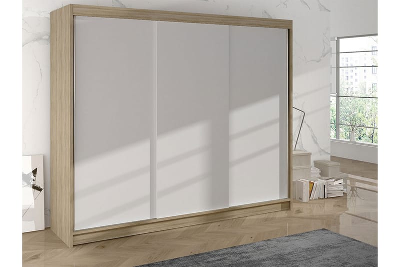 Cyria Garderobe 200x215 cm - Beige/Hvid - Opbevaring - Tøjopbevaring - Garderobeskabe