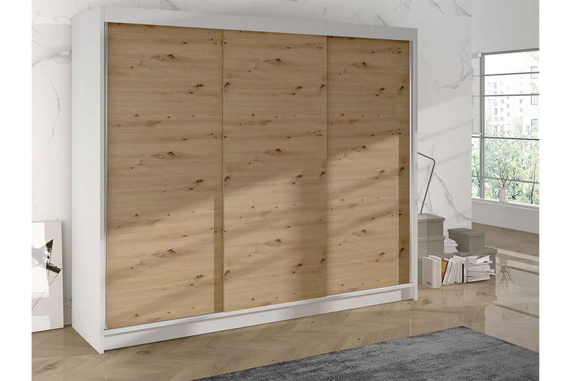 Cyria Garderobe 200x215 cm - Brun/Hvid - Opbevaring - Tøjopbevaring - Garderobeskabe