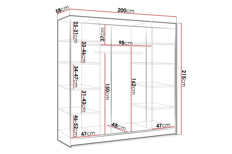 Cyria Garderobe 200x215 cm - Brun/Hvid - Opbevaring - Tøjopbevaring - Garderobeskabe