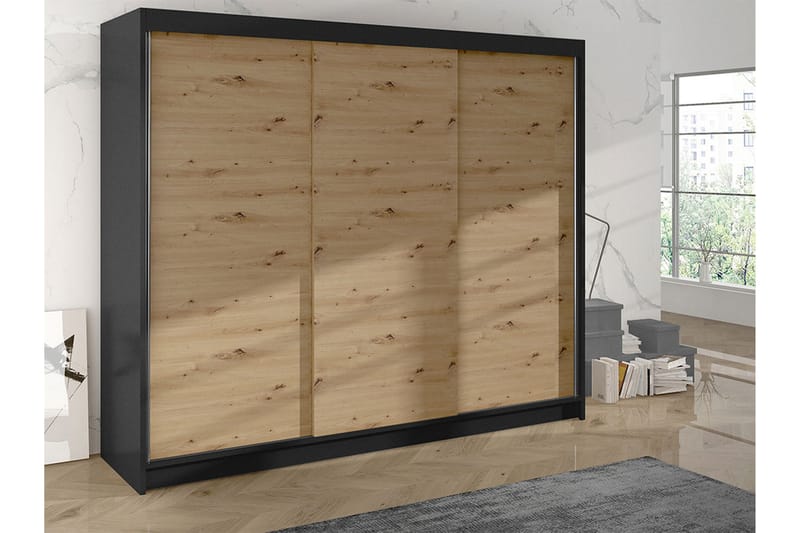 Cyria Garderobe 200x215 cm - Brun/Sort - Opbevaring - Tøjopbevaring - Garderobeskabe