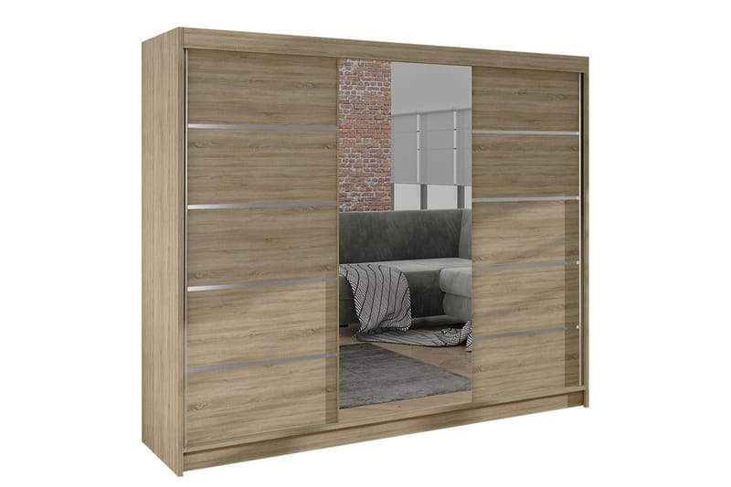 Cyria Garderobe med Speil 200x215 cm - Beige - Opbevaring - Tøjopbevaring - Garderobeskabe