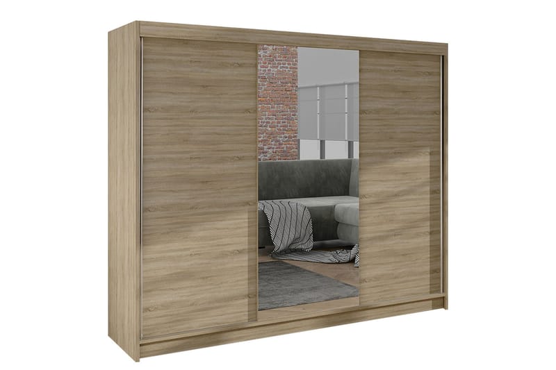 Cyria Garderobe med Speil 200x215 cm - Beige - Opbevaring - Tøjopbevaring - Garderobeskabe