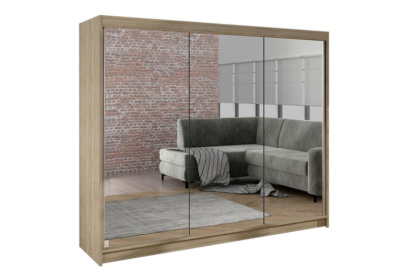 Cyria Garderobe med Speil 200x215 cm - Beige - Opbevaring - Tøjopbevaring - Garderobeskabe