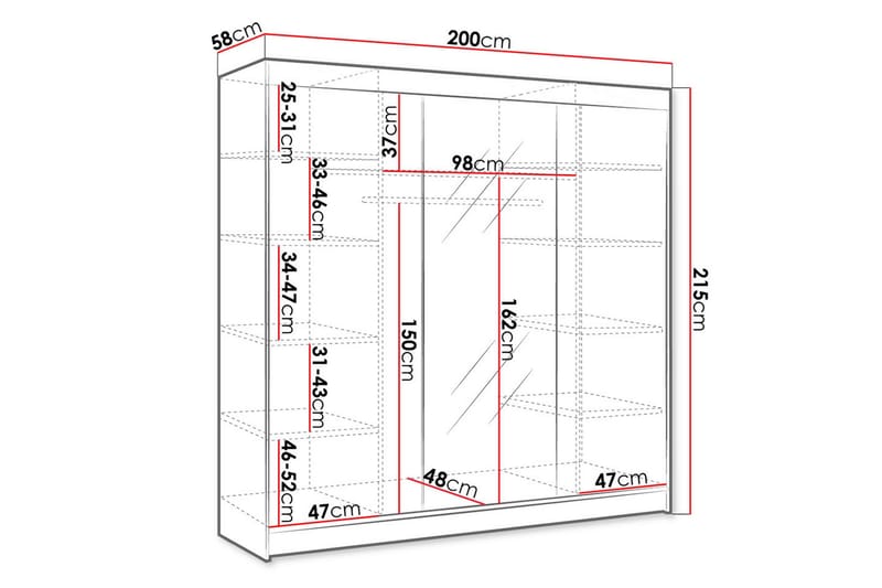 Cyria Garderobe med Speil 200x215 cm - Beige - Opbevaring - Tøjopbevaring - Garderobeskabe