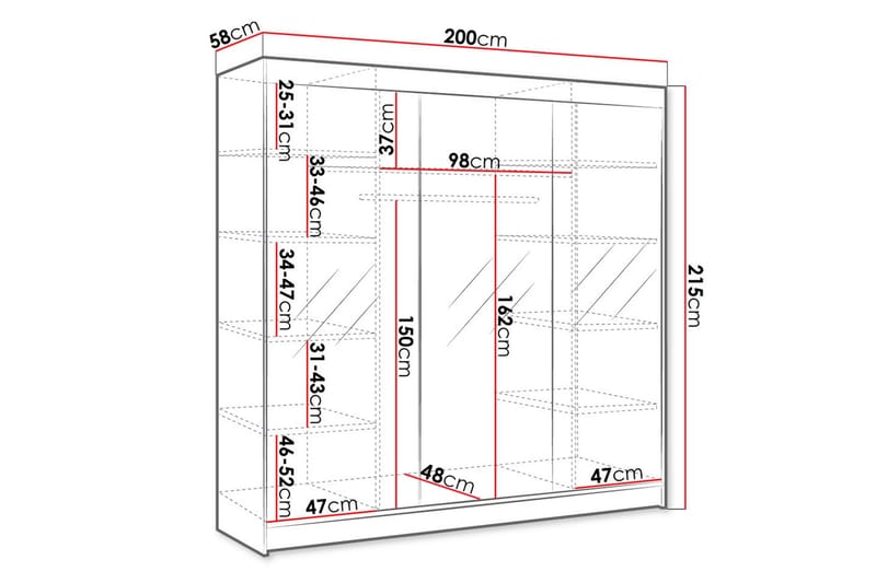 Cyria Garderobe med Speil 200x215 cm - Beige - Opbevaring - Tøjopbevaring - Garderobeskabe