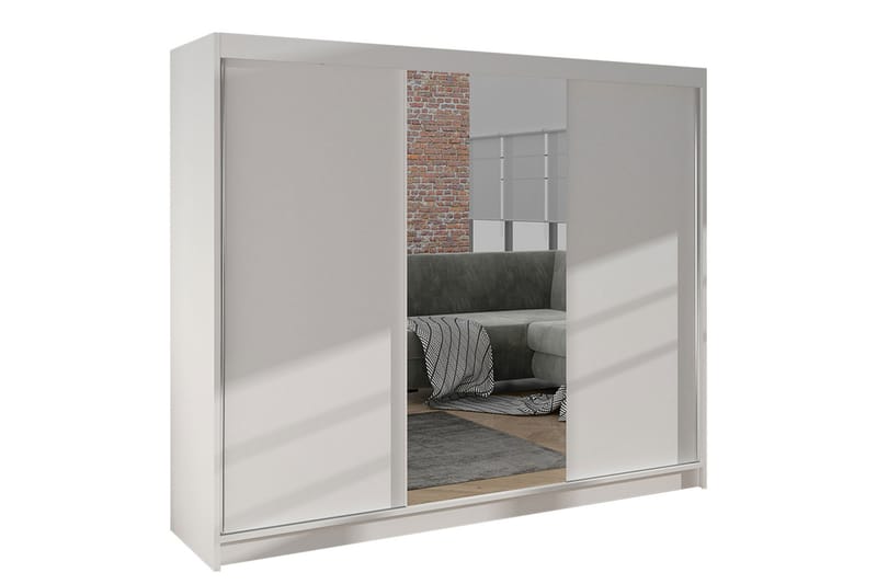 Cyria Garderobe med Spejl 200x215 cm - Hvid - Opbevaring - Tøjopbevaring - Garderobeskabe