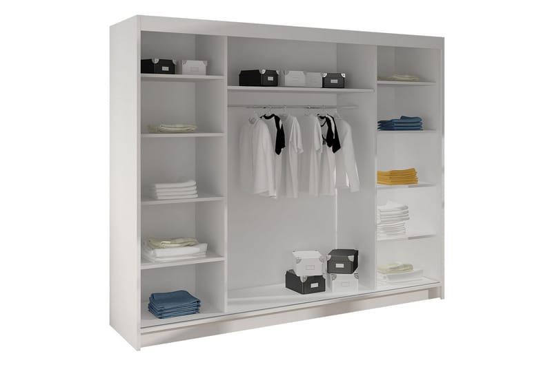 Cyria Garderobe med Spejl 200x215 cm - Hvid/Sort - Opbevaring - Tøjopbevaring - Garderobeskabe