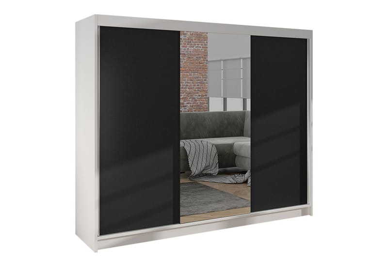 Cyria Garderobe med Spejl 200x215 cm - Sort/Hvid - Opbevaring - Tøjopbevaring - Garderobeskabe