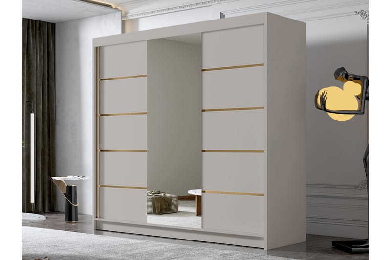 Dianna Garderobe med Speil 200x215 cm - Beige - Opbevaring - Tøjopbevaring - Garderobeskabe