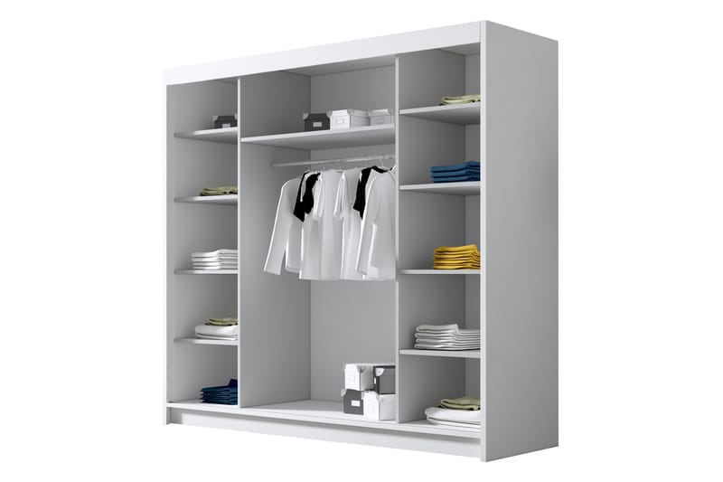 Dianna Garderobe med Spejl 200x215 cm - Hvid - Opbevaring - Tøjopbevaring - Garderobeskabe