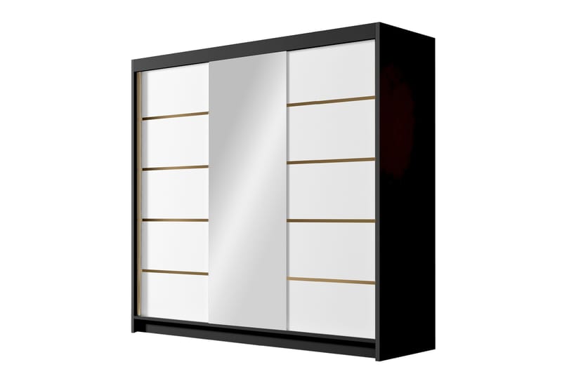 Dianna Garderobe med Spejl 200x215 cm - Hvid/Sort - Opbevaring - Tøjopbevaring - Garderobeskabe