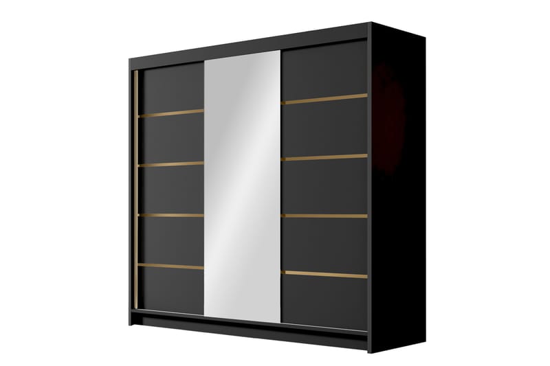 Dianna Garderobe med Spejl 200x215 cm - Sort - Opbevaring - Tøjopbevaring - Garderobeskabe