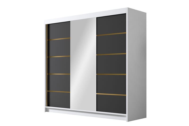 Dianna Garderobe med Spejl 200x215 cm - Sort/Hvid - Opbevaring - Tøjopbevaring - Garderobeskabe