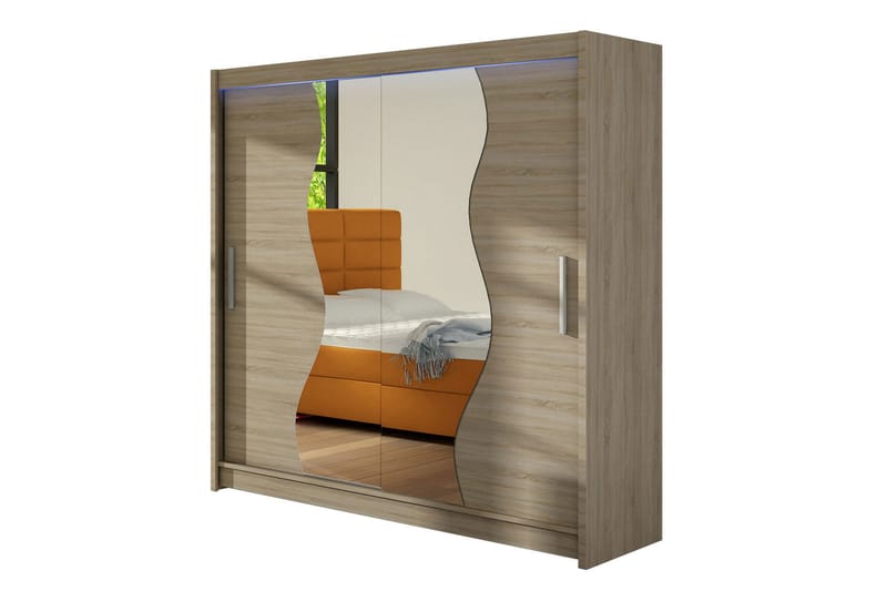 Dravon Garderobe med Spejl 180x215 cm - Beige - Opbevaring - Tøjopbevaring - Garderobeskabe