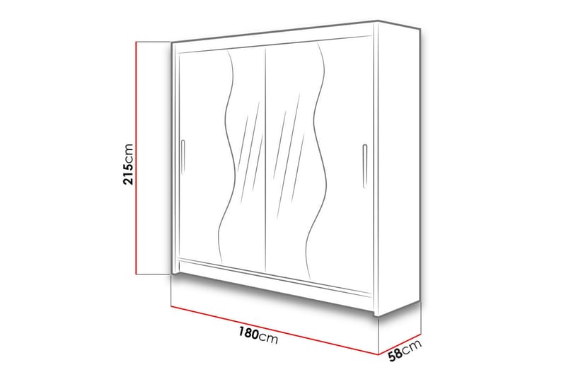 Dravon Garderobe med Spejl 180x215 cm - Hvid - Opbevaring - Tøjopbevaring - Garderobeskabe