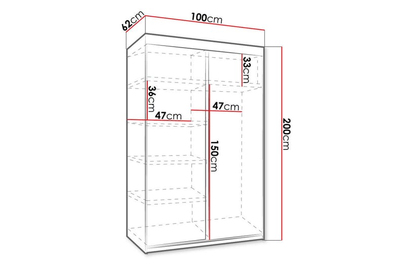 Dunkra Garderobe LED-belysning Blå 100 cm - Mørk Ask - Opbevaring - Tøjopbevaring - Garderobeskabe