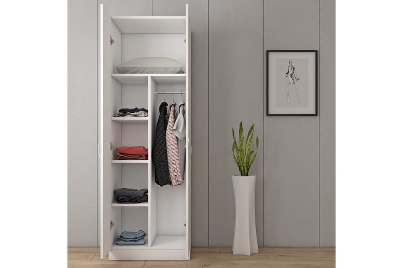 Elspet Garderobe 60x181 cm - Hvid - Opbevaring - Tøjopbevaring - Garderobeskabe