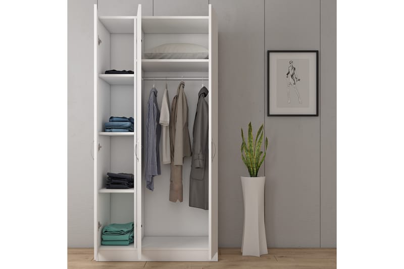 Elspet Garderobe 90x181 cm - Hvid - Opbevaring - Tøjopbevaring - Garderobeskabe