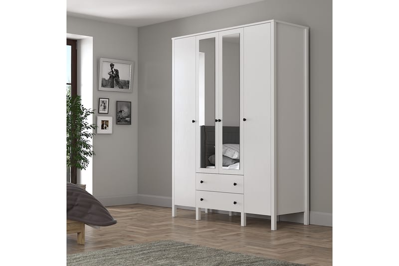 Elspet Garderobe med Spejl 140x195 cm - Brun/Hvid - Opbevaring - Tøjopbevaring - Garderobeskabe