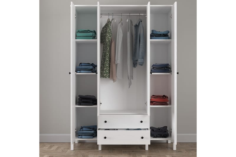 Elspet Garderobe med Spejl 140x195 cm - Brun/Hvid - Opbevaring - Tøjopbevaring - Garderobeskabe