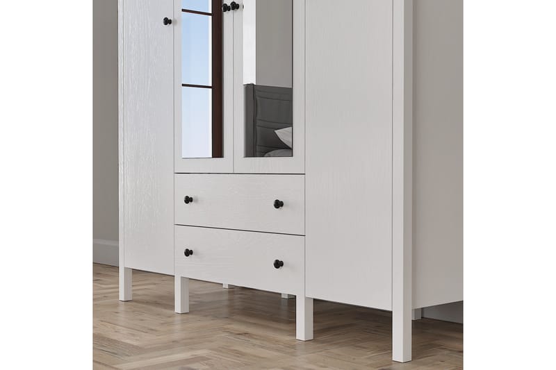 Elspet Garderobe med Spejl 140x195 cm - Brun/Hvid - Opbevaring - Tøjopbevaring - Garderobeskabe