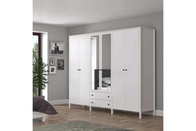 Elspet Garderobe med Spejl 240x195 cm - Brun/Hvid - Opbevaring - Tøjopbevaring - Garderobeskabe