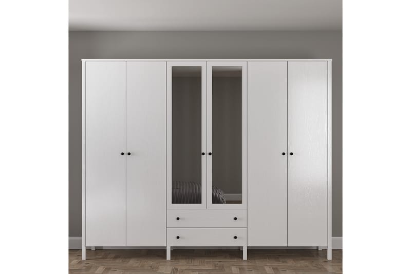 Elspet Garderobe med Spejl 240x195 cm - Brun/Hvid - Opbevaring - Tøjopbevaring - Garderobeskabe