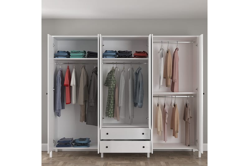 Elspet Garderobe med Spejl 240x195 cm - Brun/Hvid - Opbevaring - Tøjopbevaring - Garderobeskabe