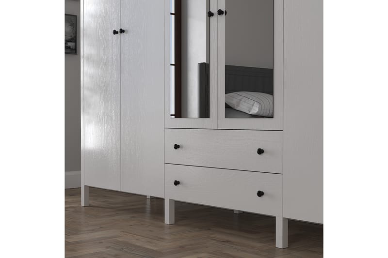 Elspet Garderobe med Spejl 240x195 cm - Brun/Hvid - Opbevaring - Tøjopbevaring - Garderobeskabe