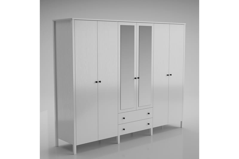 Elspet Garderobe med Spejl 240x195 cm - Brun/Hvid - Opbevaring - Tøjopbevaring - Garderobeskabe