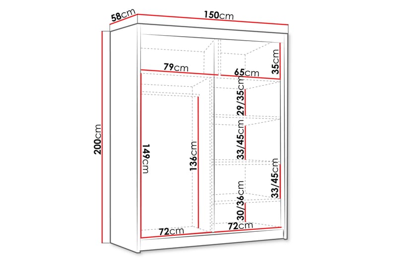 Emet Garderobe 150x200 cm - Hvid - Opbevaring - Tøjopbevaring - Garderobeskabe