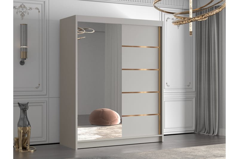 Emet Garderobe med Spejl 150x200 cm - Beige - Opbevaring - Tøjopbevaring - Garderobeskabe