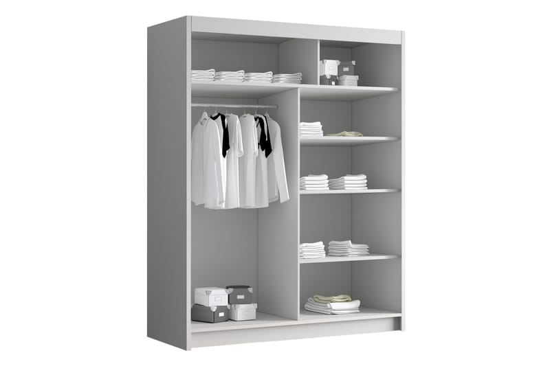 Emet Garderobe med Spejl 150x200 cm - Hvid - Opbevaring - Tøjopbevaring - Garderobeskabe