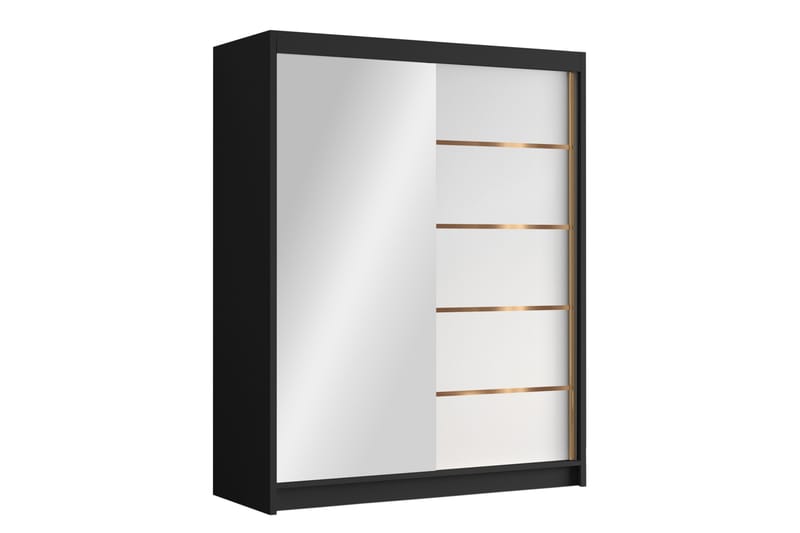 Emet Garderobe med Spejl 150x200 cm - Sort - Opbevaring - Tøjopbevaring - Garderobeskabe