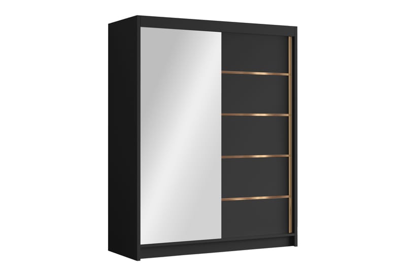 Emet Garderobe med Spejl 150x200 cm - Sort - Opbevaring - Tøjopbevaring - Garderobeskabe