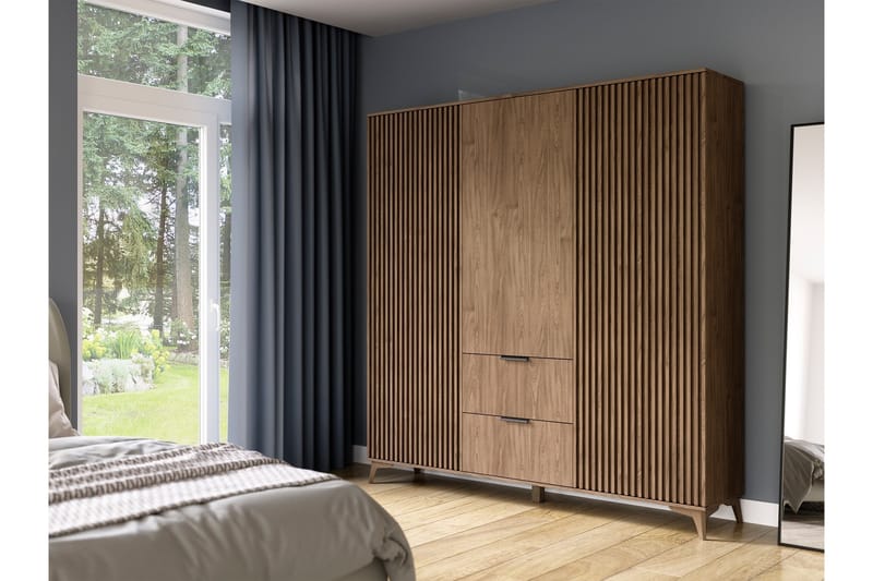 Entsian Garderobe 185x192 cm - Brun - Opbevaring - Tøjopbevaring - Garderobeskabe