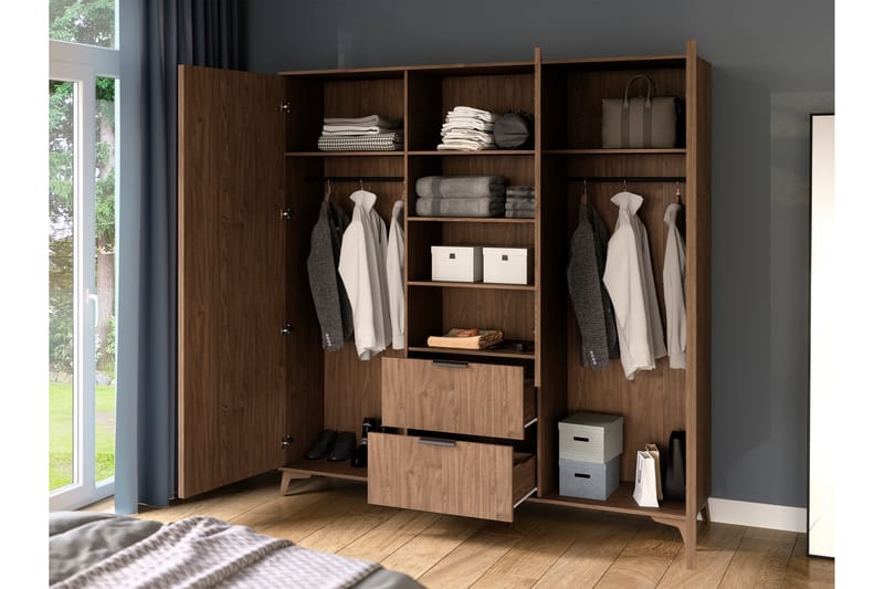 Entsian Garderobe 185x192 cm - Brun - Opbevaring - Tøjopbevaring - Garderobeskabe