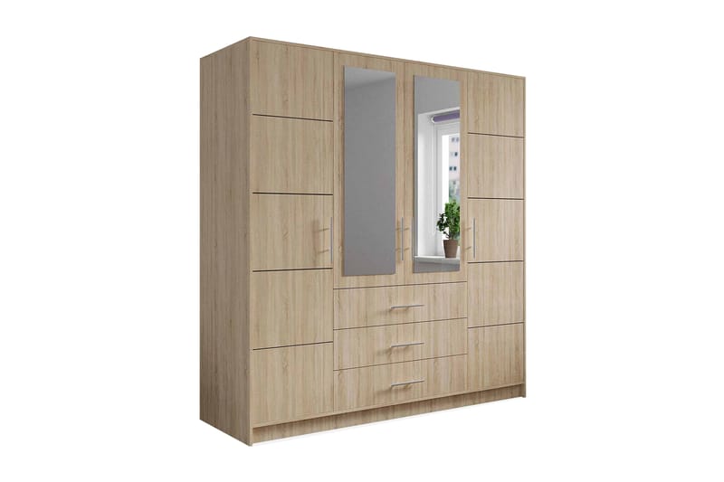 Escaldes Garderobe med Skuffer + Døre 196 cm - Beige/Træ/Natur - Opbevaring - Tøjopbevaring - Garderobeskabe