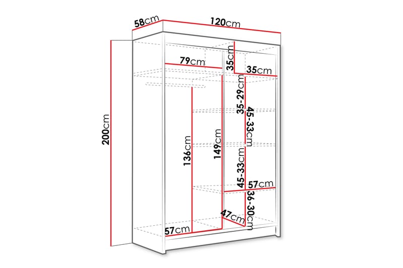 Estella Garderobe 120x200 cm - Sort - Opbevaring - Tøjopbevaring - Garderobeskabe