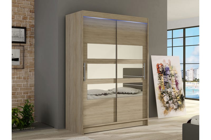 Estella Garderobe med Spejl 120x200 cm - Beige - Opbevaring - Tøjopbevaring - Garderobeskabe