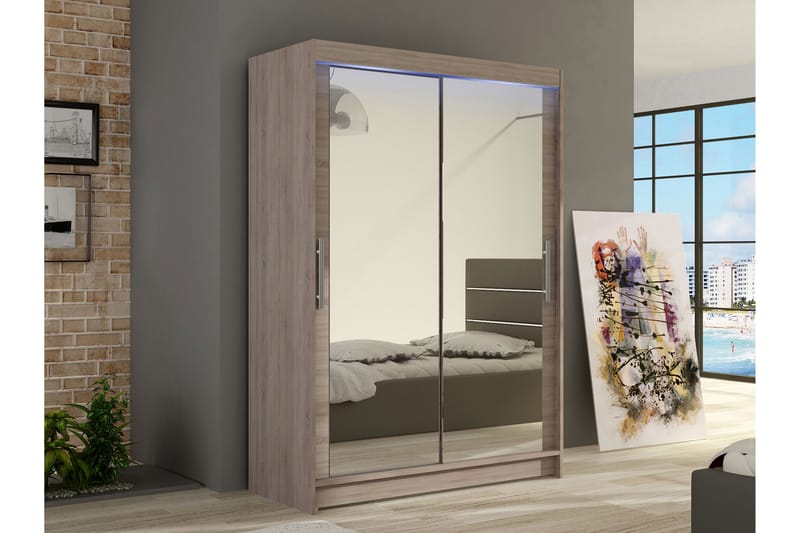 Estella Garderobe med Spejl 120x200 cm - Beige - Opbevaring - Tøjopbevaring - Garderobeskabe