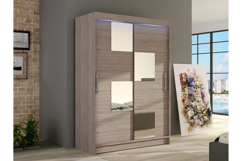 Estella Garderobe med Spejl 120x200 cm - Beige - Opbevaring - Tøjopbevaring - Garderobeskabe