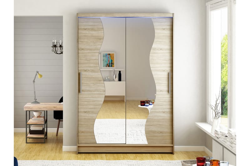 Estella Garderobe med Spejl 120x200 cm - Beige - Opbevaring - Tøjopbevaring - Garderobeskabe