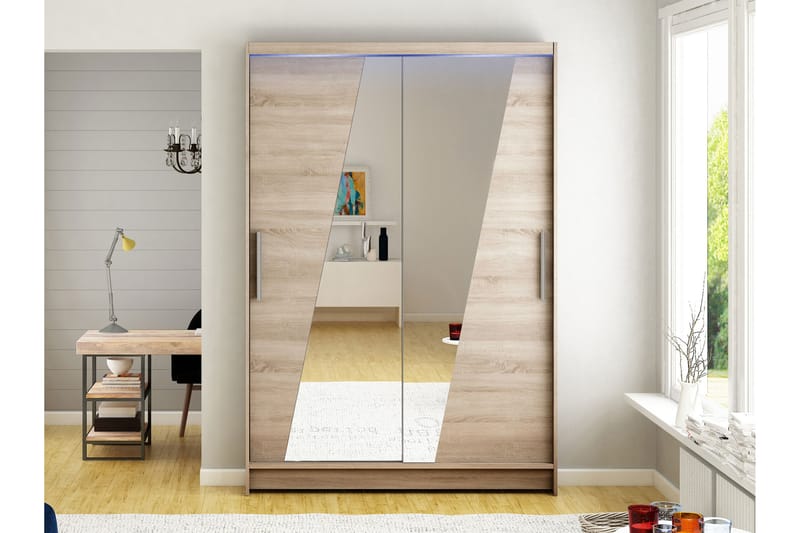 Estella Garderobe med Spejl 120x200 cm - Beige - Opbevaring - Tøjopbevaring - Garderobeskabe