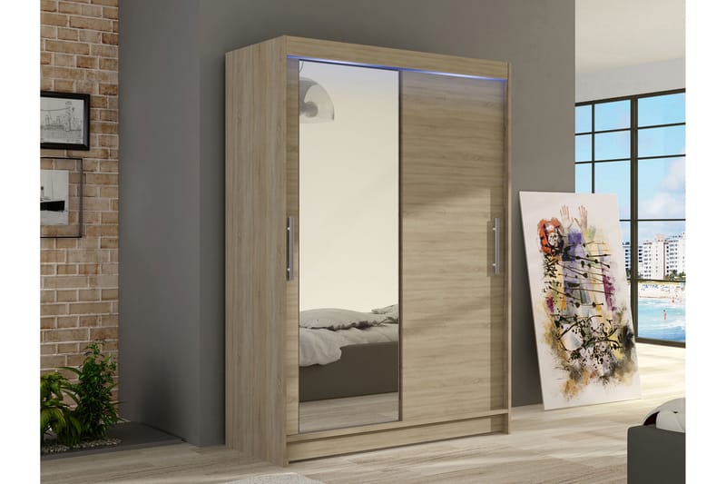 Estella Garderobe med Spejl 120x200 cm - Beige - Opbevaring - Tøjopbevaring - Garderobeskabe