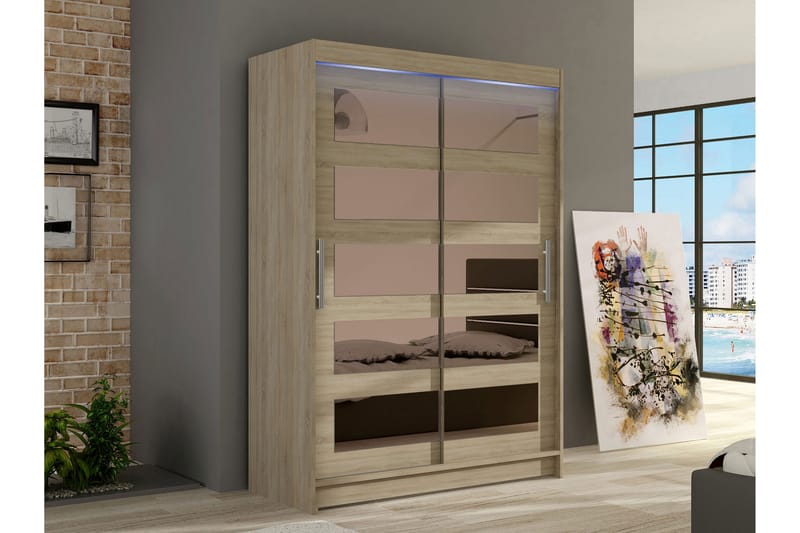 Estella Garderobe med Spejl 120x200 cm - Beige - Opbevaring - Tøjopbevaring - Garderobeskabe