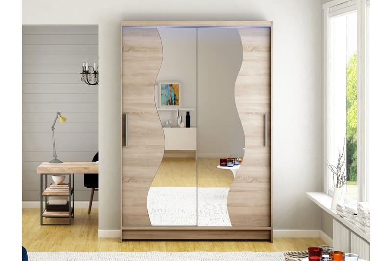 Estella Garderobe med Spejl 120x200 cm - Beige - Opbevaring - Tøjopbevaring - Garderobeskabe