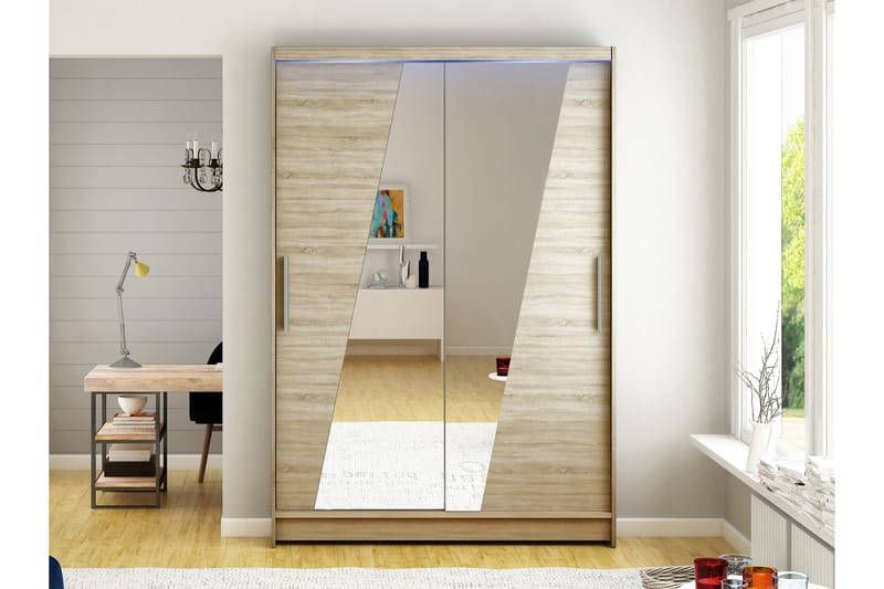 Estella Garderobe med Spejl 120x200 cm - Beige - Opbevaring - Tøjopbevaring - Garderobeskabe